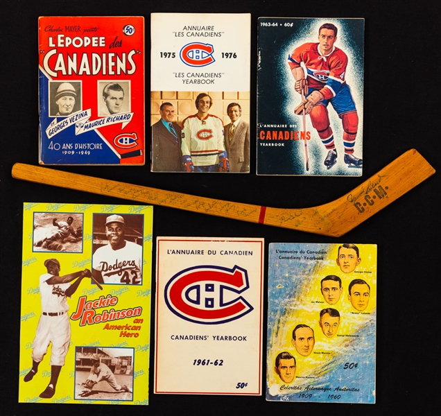 Montreal Canadiens Late-1950s Team-Signed Mini-Stick Plus Team Yearbooks (5) including 1960 First Season 