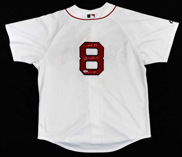 Carl Yastrzemski Signed Boston Red Sox Jersey with PSA/DNA COA - "HOF 89 & TC 67" Annotations