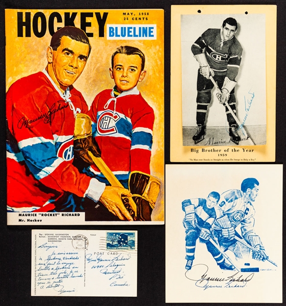 Maurice Richard Montreal Canadiens Memorabilia and Autograph Collection Including 10 Signed Items with JSA Auction LOA and Maurice Richard Biltrite Hockey Puck