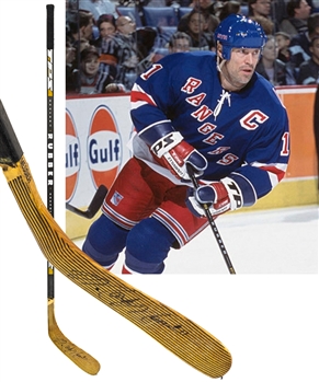 Mark Messier’s Early-2000’s New York Rangers Signed Louisville TPS Rubber Game-Used Stick Plus Signed New York Rangers Pro On-Ice Jersey