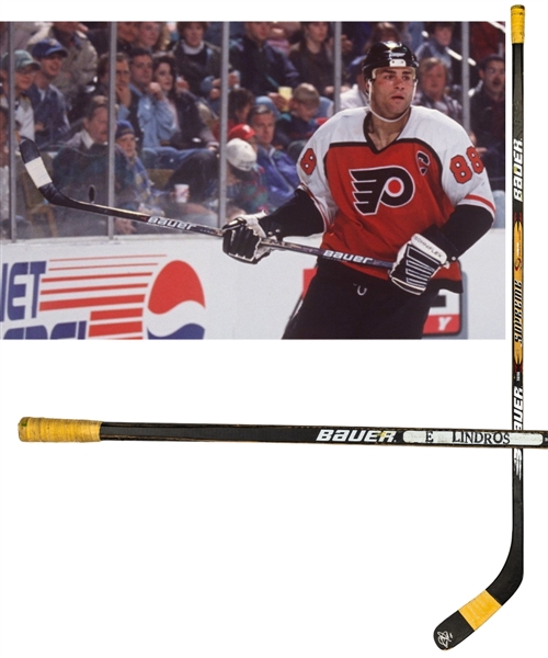Eric Lindros’ Mid-1990s Philadelphia Flyers Signed Bauer Supreme 3030 Game-Used Stick Plus Signed 2000 NHL All-Star Game Jersey