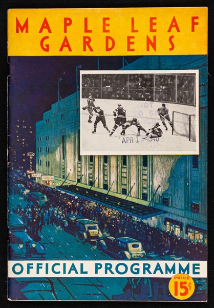Maple Leaf Gardens April 13, 1940 Stanley Cup Finals Game 6 Program - Rangers Win Stanley Cup! 