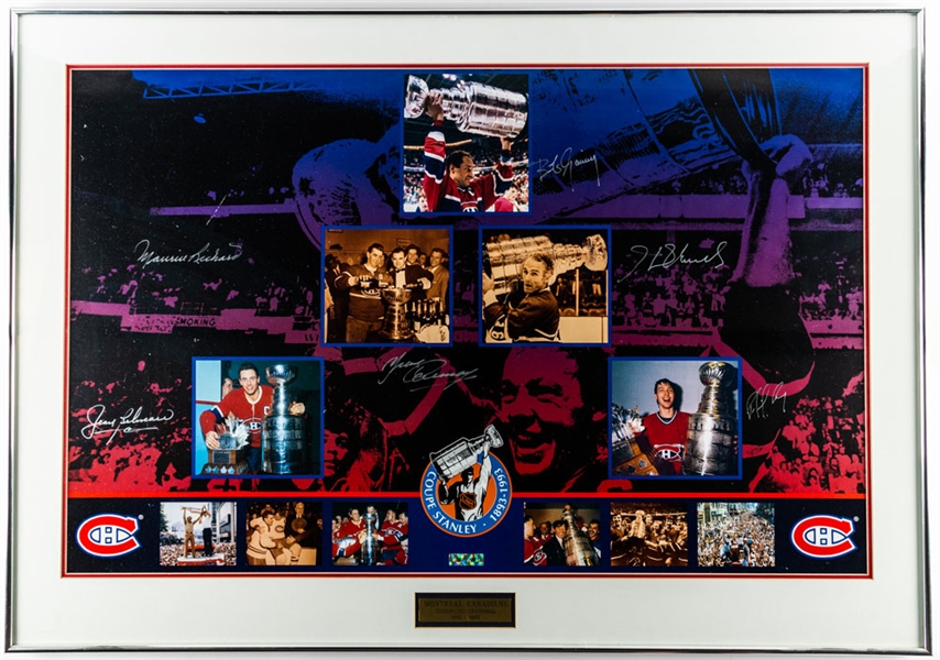 Montreal Canadiens Stanley Cup 100th Anniversary Limited-Edition Framed Poster #0067/1993 Autographed by Maurice and Henri Richard, Beliveau, Cournoyer, Gainey and Roy