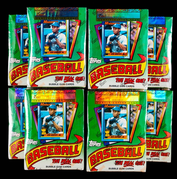 1990 Topps Baseball Wax Boxes (10) - Frank Thomas, Larry Walker and Sammy Sosa Rookie Cards Year - Ken Griffey Jr. All-Star Rookie -  iCert Certified