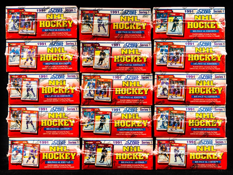 1991-92 Score Hockey Series 1 Bilingual Edition Wax Boxes (15) - iCert Certified - Bobby Orr Cards