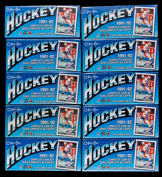 1991-92 O-Pee-Chee Hockey Wax Boxes (10 - iCert Certified) and 1991-92 O-Pee-Chee Hockey Factory Sealed Sets (10)