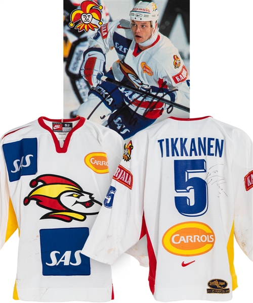 Esa Tikkanens 1999-2000 SM-Liiga Jokerit Helsinki Signed Game-Worn Jersey - Liiga 25th Anniversary Patch!