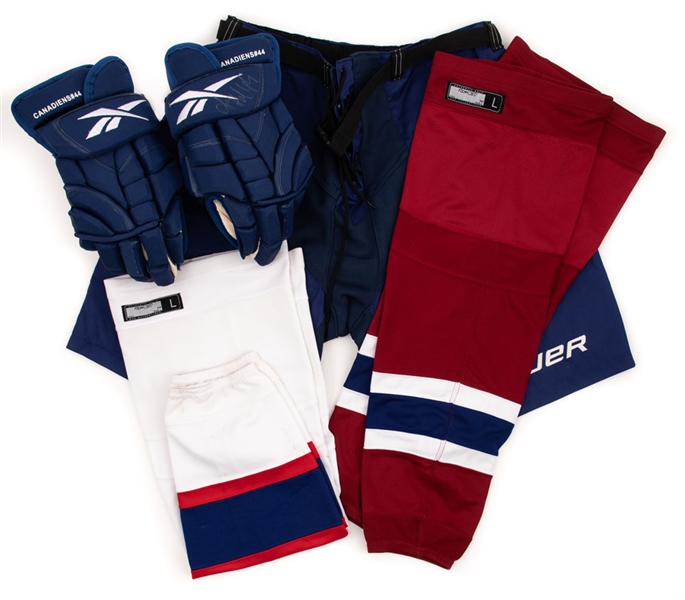 Roman Hamrlik’s 2008-09 Montreal Canadiens Centennial Games Signed Game-Issue Gloves Plus Team Worn Centennial Games Pant Shell and “1915-16” & “1945-46” Style Game Socks