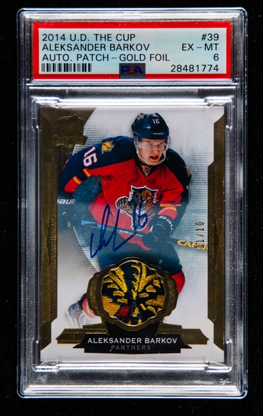 2014-15 Upper Deck The Cup Gold Foil Auto/Patch Hockey Card #39 Aleksander Barkov (01/10) - Graded PSA 6