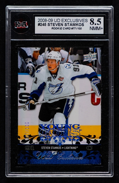 2008-09 Upper Deck Exclusives Young Guns Hockey Card #245 Steven Stamkos Rookie (77/100) – Graded KSA 8.5