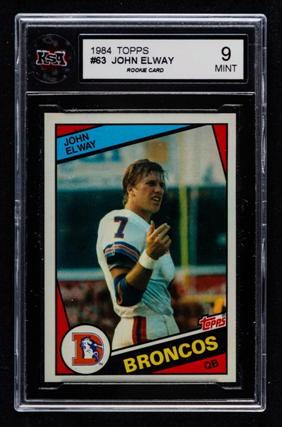 1984 Topps Football Card #63 HOFer John Elway Rookie - Graded KSA 9