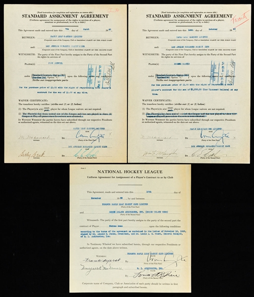 Toronto Maple Leafs 1930s/40s Standard Assignment Agreement Collection of 3 Signed by Conn Smythe 