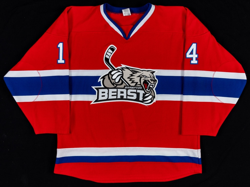 Mike Hammonds 2015-16 ECHL Brampton Beast Game-Worn Jersey (Montreal Canadiens Farm Team) Plus Hammonds Locker Nameplate
