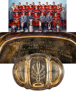 Assistant Trainer Lawrence "Red" Aubuts 1956-57 Montreal Canadiens Stanley Cup Championship Presentational Serving Tray with LOA 