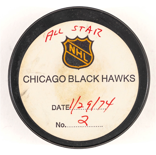 Yvan Cournoyers 1974 NHL All-Star Game "East All-Stars" Goal Puck from the NHL Goal Puck Program - 2nd All-Star Game Goal of Career (2nd Goal of the All-Star Game)