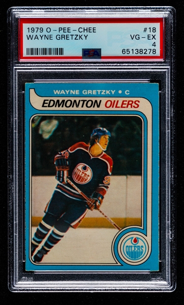 1979-80 O-Pee-Chee Hockey Card #18 HOFer Wayne Gretzky Rookie - Graded PSA 4