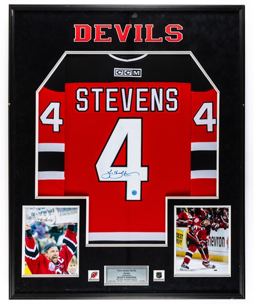 Scott Stevens Signed New Jersey Devils Jersey Framed Display with COA (34” x 42”)