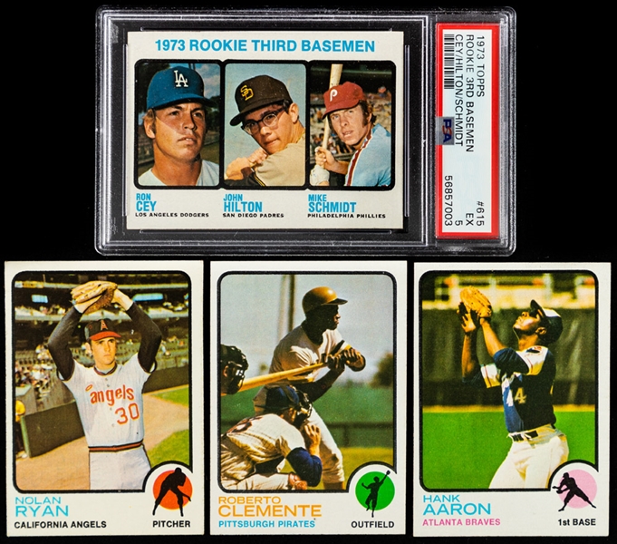 1973 Topps Baseball Complete 660-Card Set Including PSA-Graded Card #615 HOFer Mike Schmidt Rookie (PSA 5)