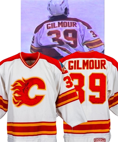 Doug Gilmours 1988-89 Stanley Cup Finals Calgary Flames Signed Game-Worn Jersey - 1989 Stanley Cup Patch! - Photo-Matched!