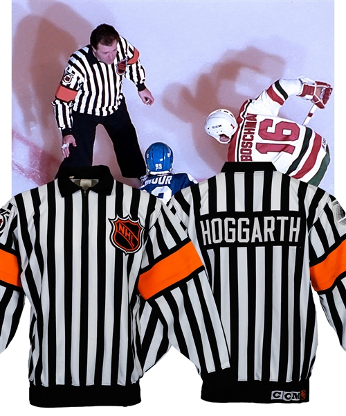 Ron Hoggarth’s 1991-92 NHL Referee Game-Worn Jersey – 75th Patch! - Photo-Matched!