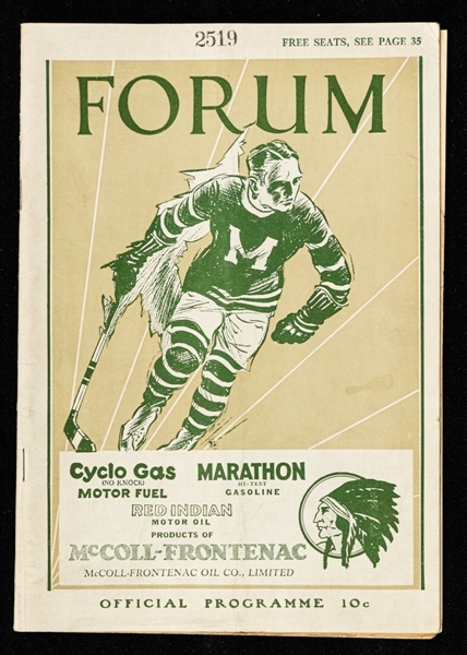 January 27, 1930 Montreal Forum Program - Montreal Maroons vs Detroit Falcons 