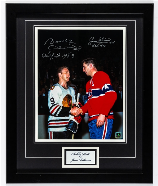 Bobby Hull and Deceased HOFer Jean Beliveau Dual-Signed Framed Photo Display with LOA (18” x 22”)