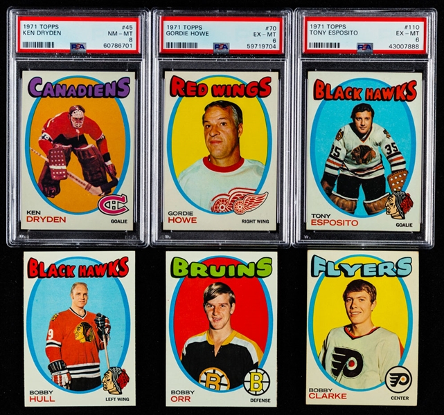 1971-72 Topps Hockey Complete 132-Card Set with PSA-Graded Cards (3) Including #45 HOFer Ken Dryden Rookie (NM-MT 8)