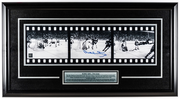 Bobby Orr Signed Framed Filmstrip Photo of "The Goal" with GNR COA (33 ½” x 18 ½”)