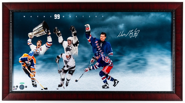 Wayne Gretzky Signed NHL Career Collage Framed Display with UDA COA (19 ¼” x 35 ¼”)
