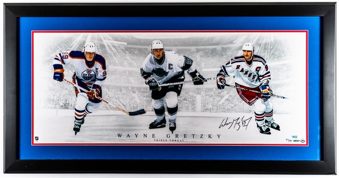 Wayne Gretzky Signed Triple Threat Limited-Edition Framed Photo #51/199 with UDA COA (43 ½” x 22 ½”)