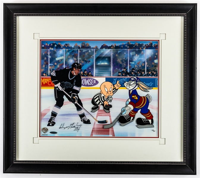 Wayne Gretzky Signed 1995 Warner Bros Framed Limited-Edition Cel #613/750 with UDA COA (23 ¼” x 25 ¾”)