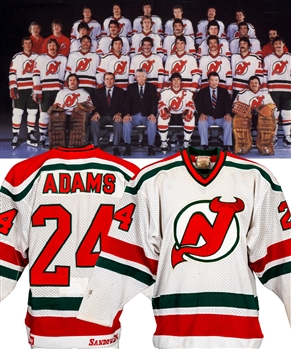 New Jersey Devils 1982-83 Inaugural Season Game Jersey - Recycled For Greg Adams in Mid-1980s
