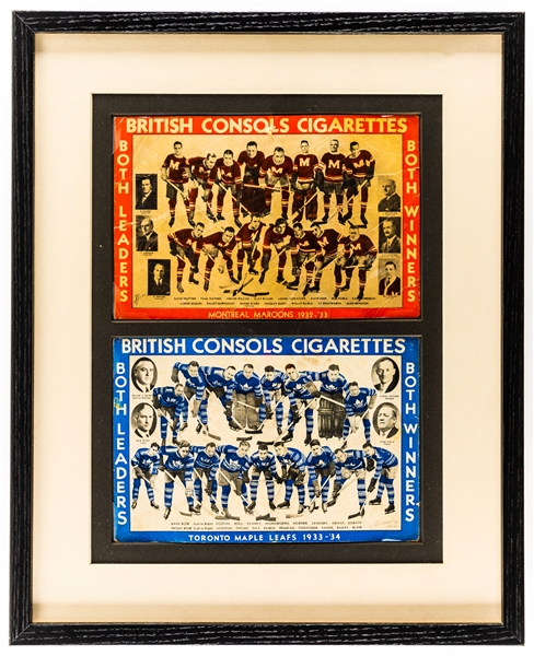 Montreal Maroons 1932-33 and Toronto Maple Leafs 1933-34 British Consols Cigarettes Framed Premium Team Pictures (15" x 18") 