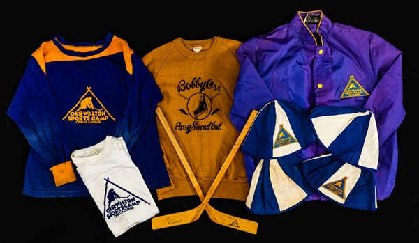 Bobby Orr and Mike Walton Sports Camp Collection Including Autographs, Hockey Jersey, Windbreaker, Sweatshirts (2), 1972 Winners Puck and Assorted Memorabilia