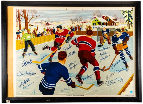 Vintage 1947 Montreal Canadiens and Toronto Maple Leafs Schola Lithograph on Board Signed by 20 Including Henri Richard, Beliveau, Moore, Savard, Lafleur, Gainey, Bower & Other Greats (31" x 42")