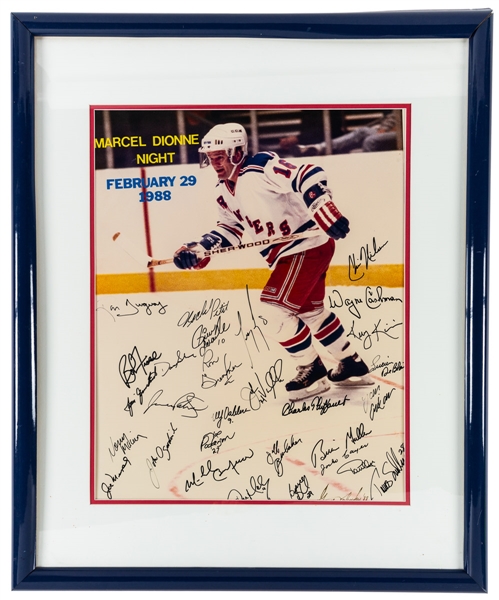 New York Rangers 1987-88 Team-Signed Marcel Dionne Night Framed Poster Originally from Marcel Dionnes Personal Collection (24" x 29")