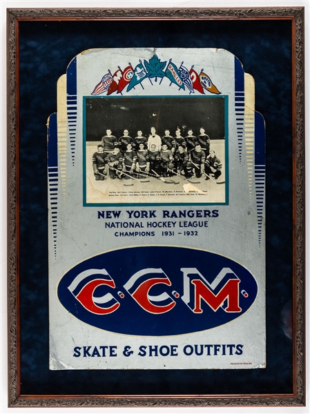New York Rangers 1931-32 CCM Advertising Framed Display with Team Picture (20” x 26”) 