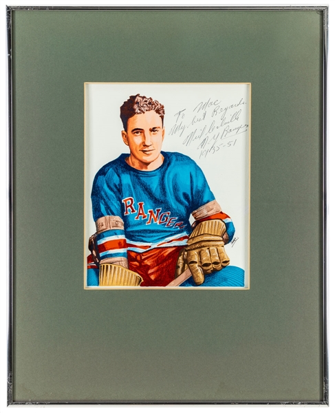 Deceased HOFer Neil Colville New York Rangers Signed Original Painting by Carleton "Mac" McDiarmid Plus 1983 Hockey Hall of Fame Art Coulter Postcard Original Artwork by Carleton "Mac" McDiarmid 