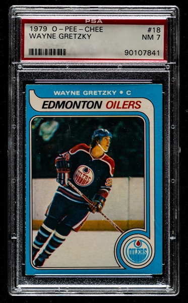 1979-80 O-Pee-Chee Hockey Card #18 HOFer Wayne Gretzky Rookie - Graded PSA 7