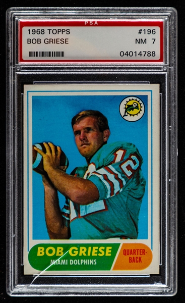 1968 Topps Football Card #196 HOFer Bob Griese Rookie - Graded PSA 7