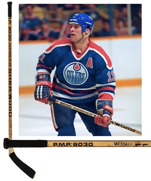 Mark Messiers 1986-87 Edmonton Oilers Signed "600th Career Point" Sher-Wood Game-Used Stick 