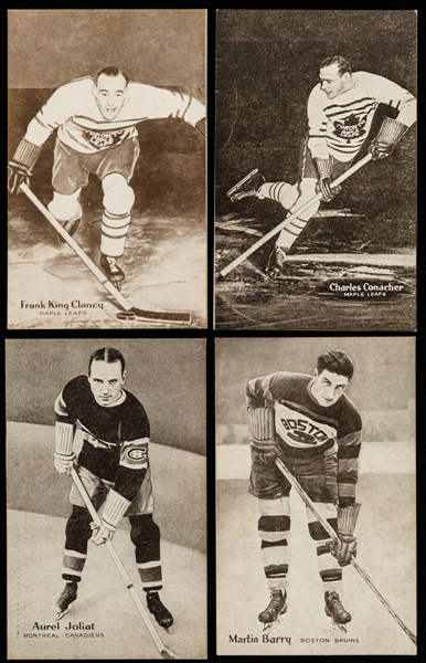 1936 Champion Hockey Postcard Complete Set of 10 Featuring HOFers Joliat, Clancy and Conacher