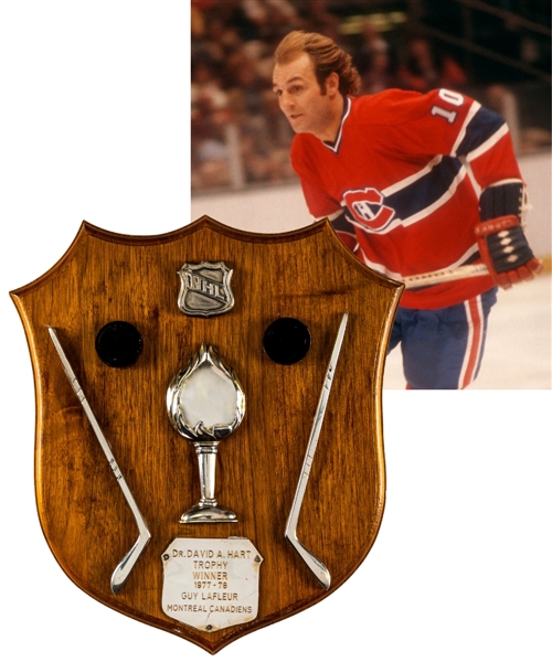 Guy Lafleurs Signed 1977-78 Hart Memorial Trophy Plaque with His Signed LOA (11" x 12")