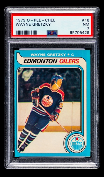 1979-80 O-Pee-Chee Hockey Card #18 HOFer Wayne Gretzky Rookie - Graded PSA 7