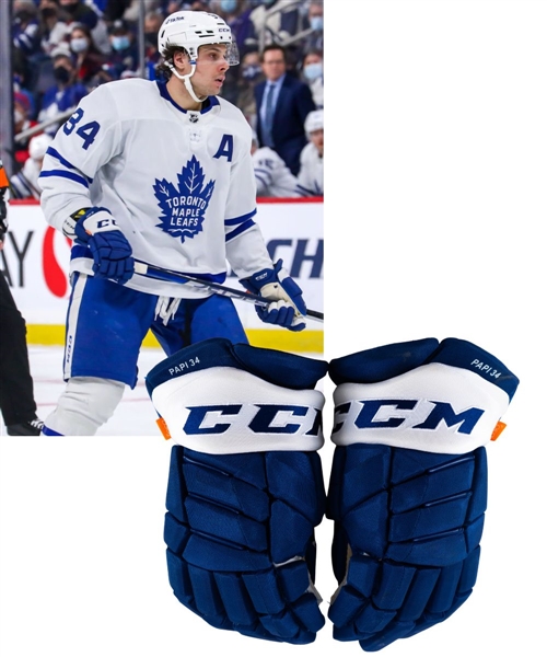 Auston Matthews 2021-22 Toronto Maple Leafs CCM Game-Used Gloves - 60-Goal Season! - Hart Memorial and Rocket Richard Trophies Season! - Photo-Matched!
