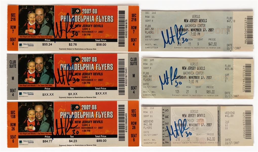Martin Brodeur Signed November 17th 2007 Philadelphia Flyers vs New Jersey Devils "500th NHL Win" Tickets (6) with JSA Auction LOA