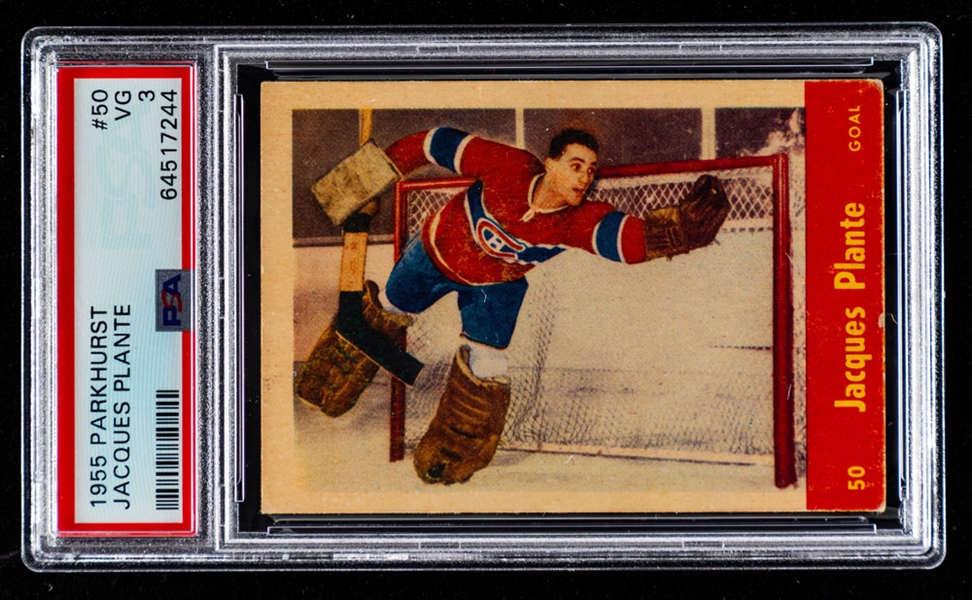 1955-56 Parkhurst Hockey Card #50 HOFer Jacques Plante Rookie - Graded PSA 3