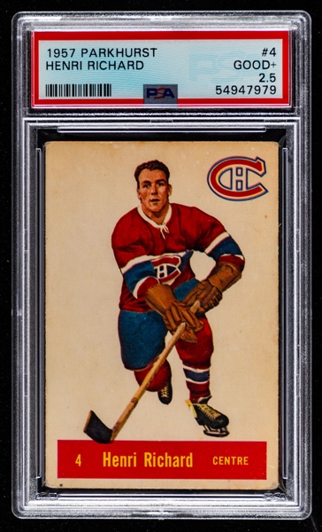 1957-58 Parkhurst Hockey Card #4 HOFer Henri Richard Rookie - Graded PSA 2.5