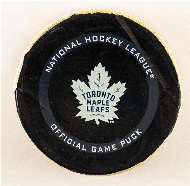 Auston Matthews Toronto Maple Leafs April 7th 2021 Goal Puck with Team COA - Season Goal #28 of 41 / Career Goal #186 - Maurice "Rocket" Richard Trophy Season!