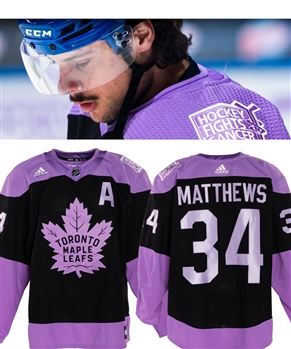 Auston Matthews 2020-21 Toronto Maple Leafs "Hockey Fights Cancer" Warm-Up Alternate Captains Worn Jersey - Photo-Matched!